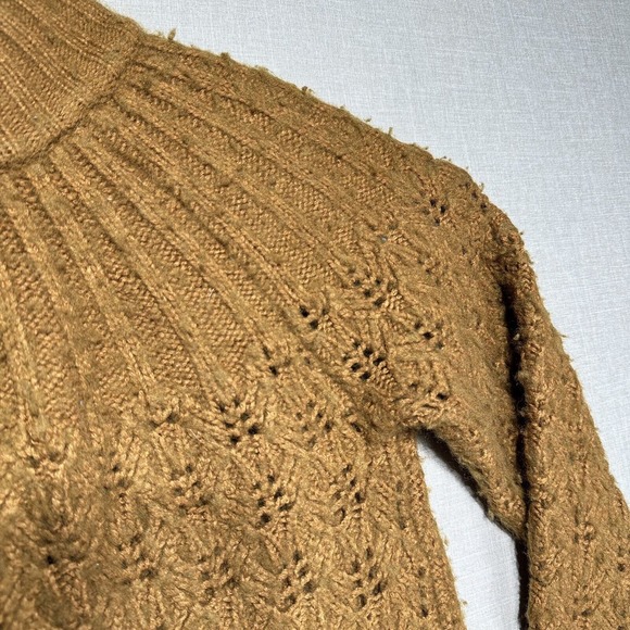 Madewell Pointelle Stitch Mix Mockneck Tan Sweater MA757 Knit Sz XS - Picture 2 of 9